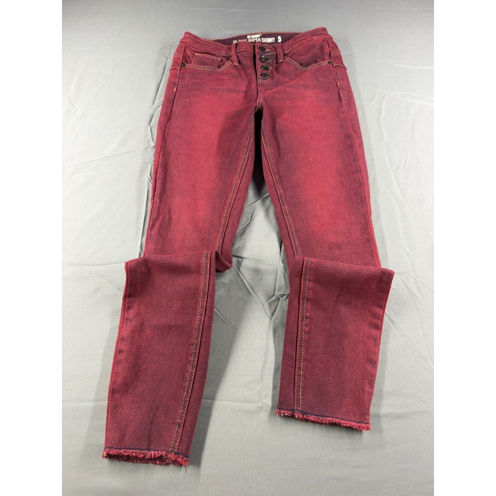 HT Denim Hot Topic Jeans Womens 5 Hi Rise Super Skinny Red Acid Wash Skull